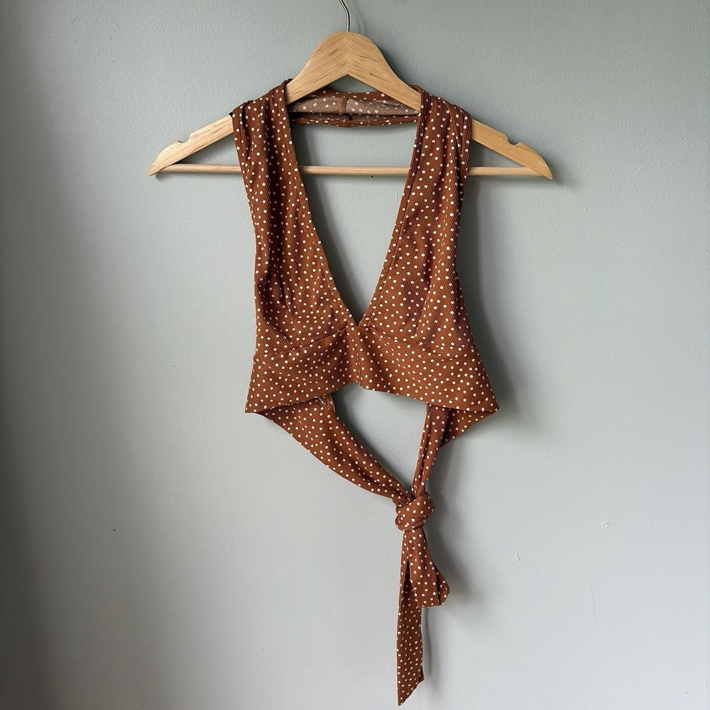 Sadie & Sage Boutique Crop top Halter Top Polkadots Womens Size XS burnt Orange